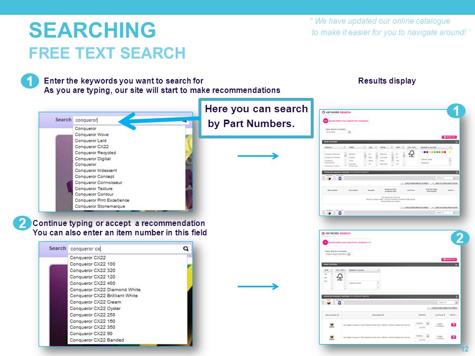SEARCHING 12 FREE TEXT SEARCH We have updated our online catalogue to make it easier for you to navigate around.