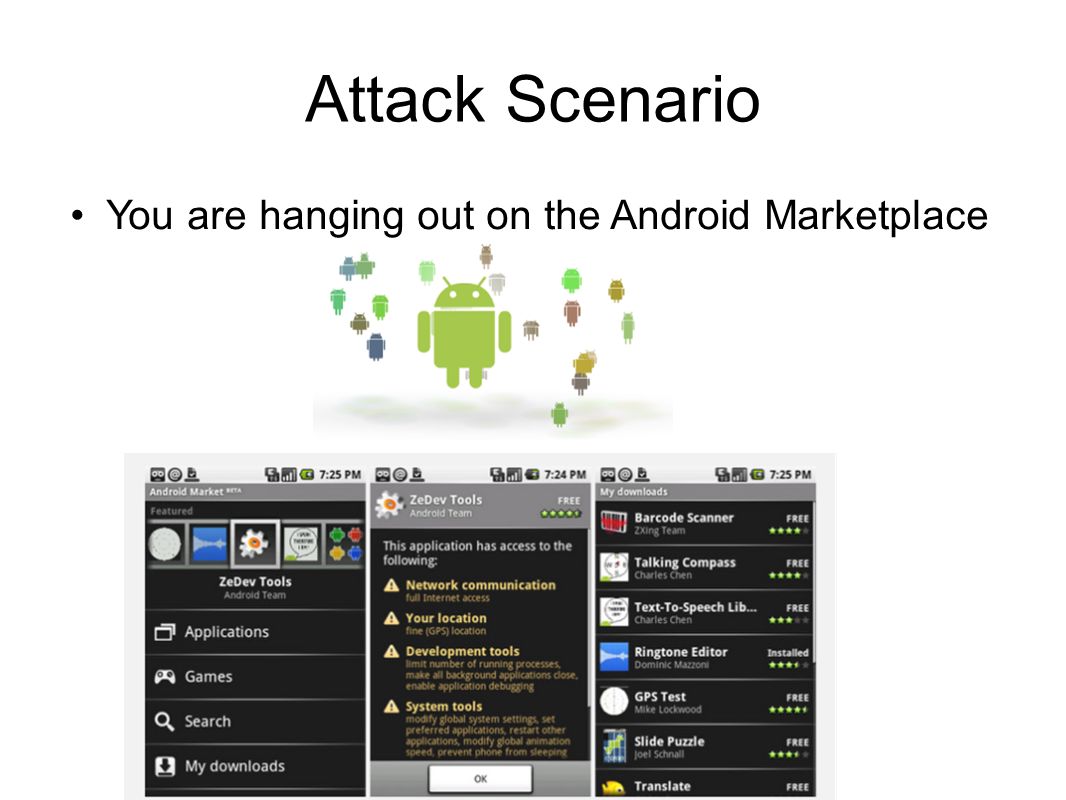 Attack Scenario You are hanging out on the Android Marketplace