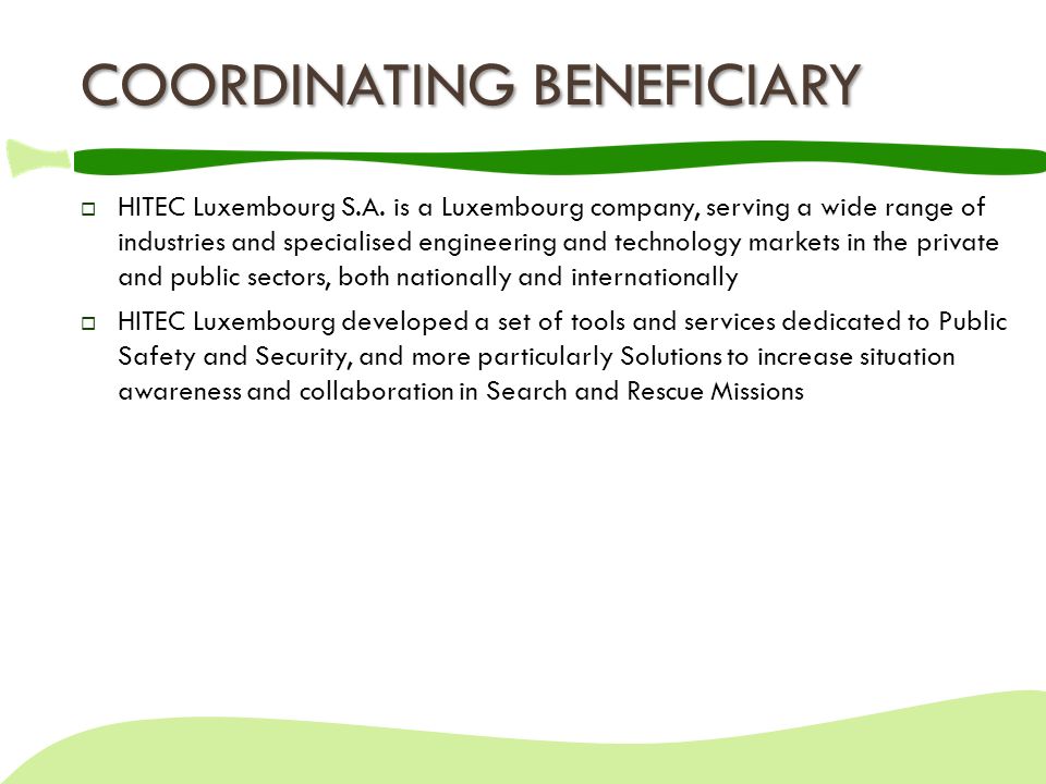 COORDINATING BENEFICIARY  HITEC Luxembourg S.A.