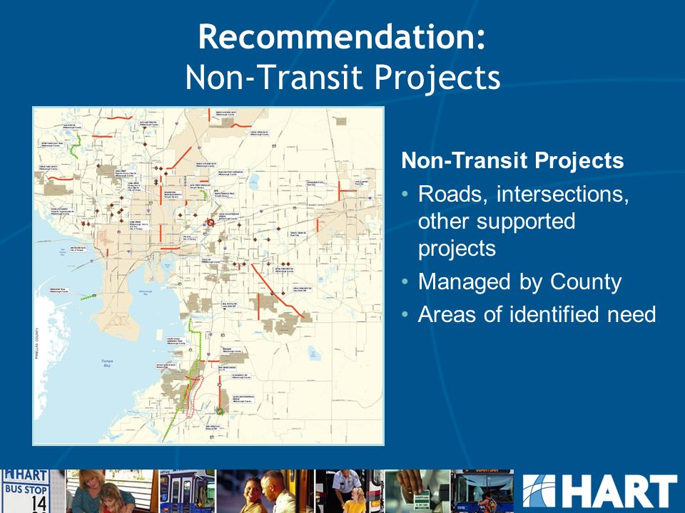 Non-Transit Projects Roads, intersections, other supported projects Managed by County Areas of identified need Recommendation: Non-Transit Projects