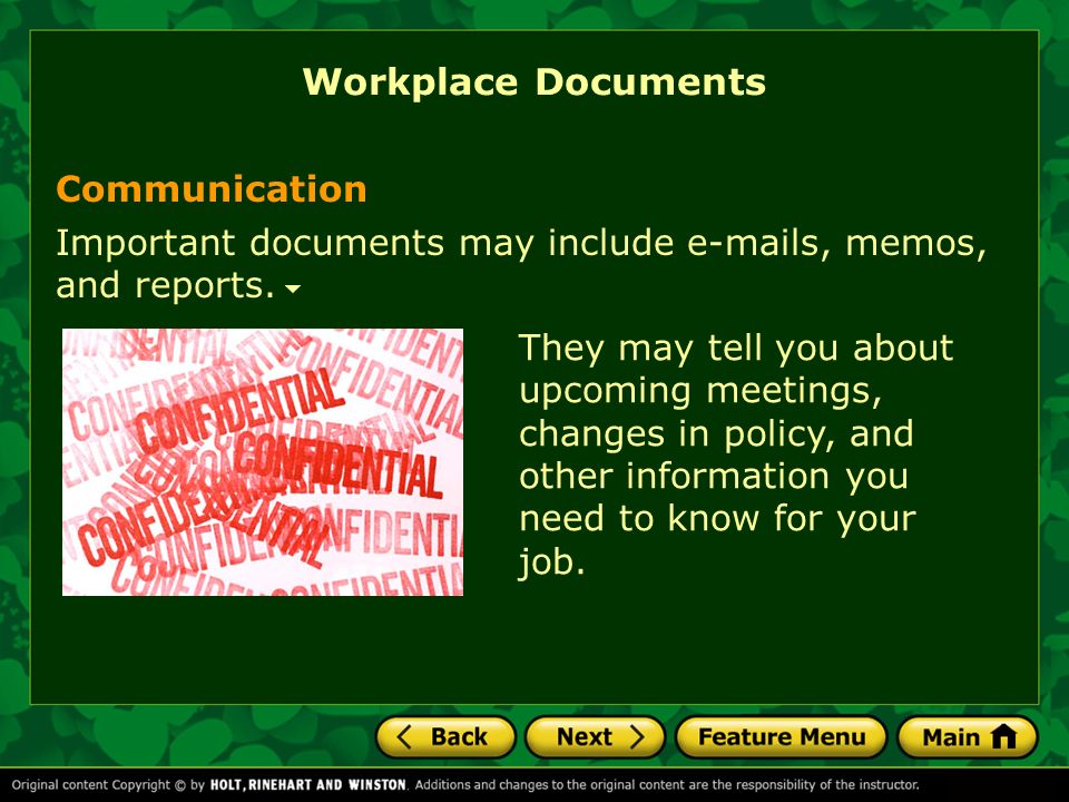 what types of documents will i read in real life feature menu
