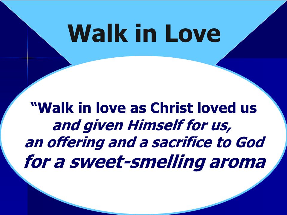 Walk in Love Walk in love as Christ loved us and given Himself for us, an offering and a sacrifice to God for a sweet-smelling aroma