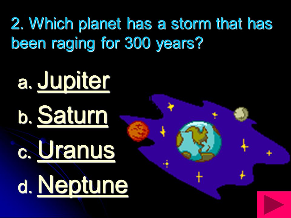 2. Which planet has a storm that has been raging for 300 years.