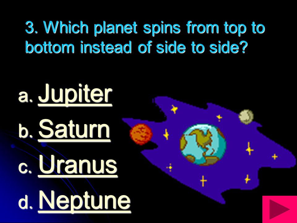 3. Which planet spins from top to bottom instead of side to side.