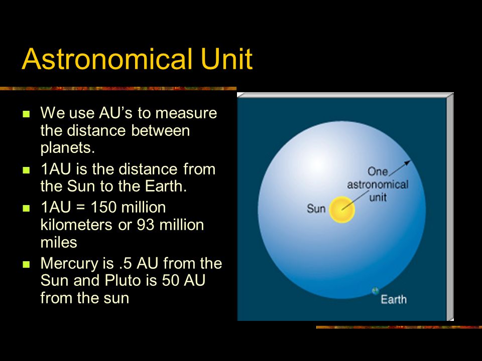 Astronomical Unit We use AU’s to measure the distance between planets.