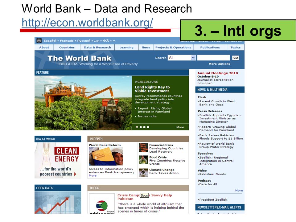 World Bank – Data and Research – Intl orgs