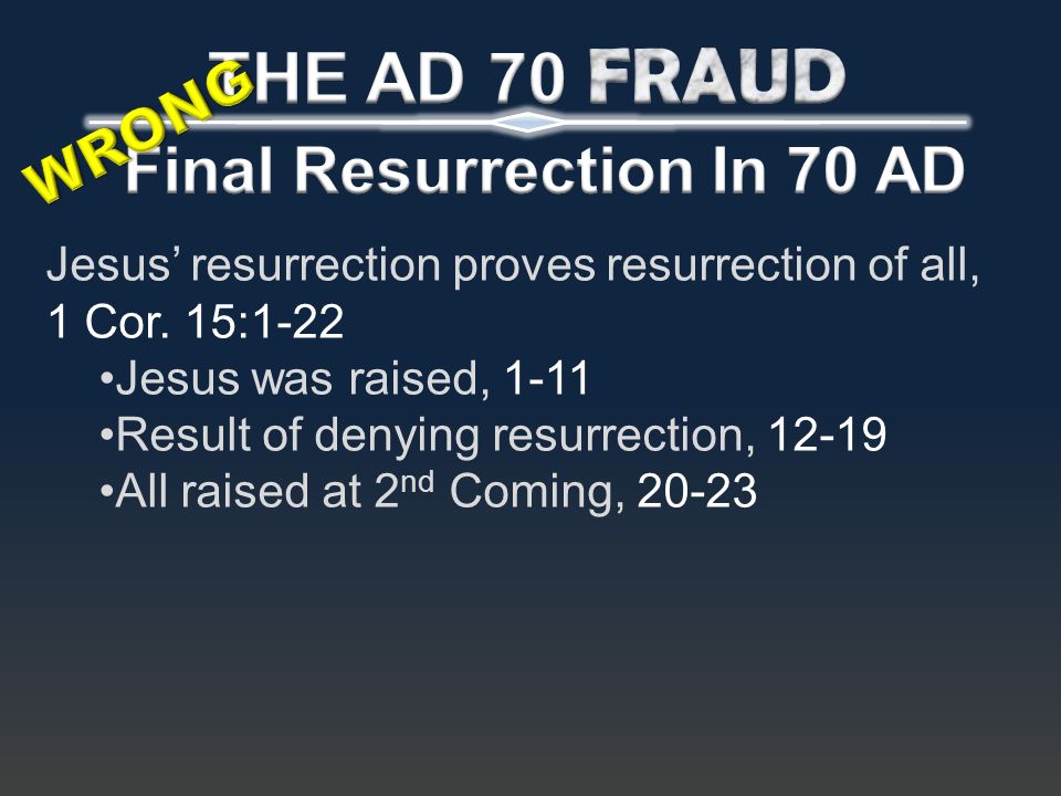 Jesus’ resurrection proves resurrection of all, 1 Cor.