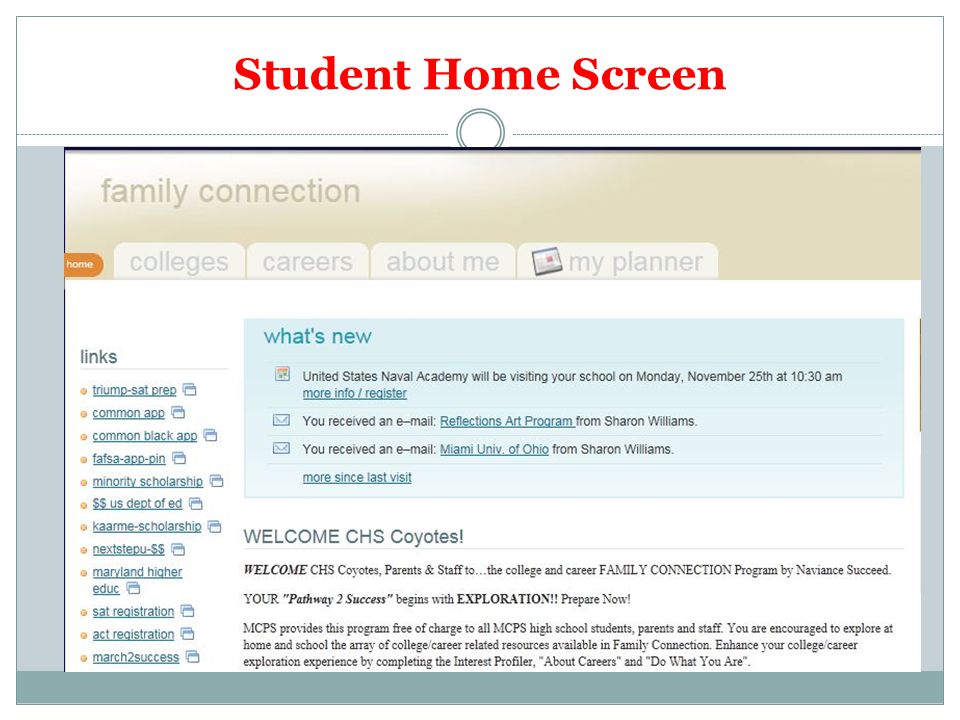 Student Home Screen