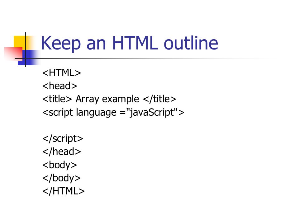 Keep an HTML outline Array example