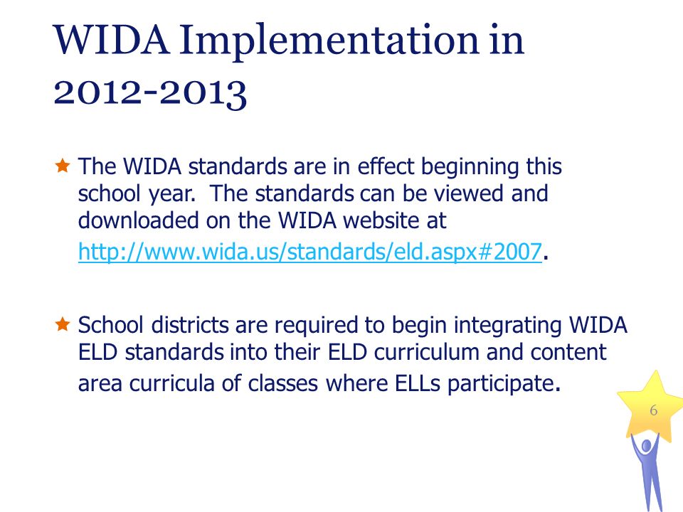 WIDA Implementation in  The WIDA standards are in effect beginning this school year.