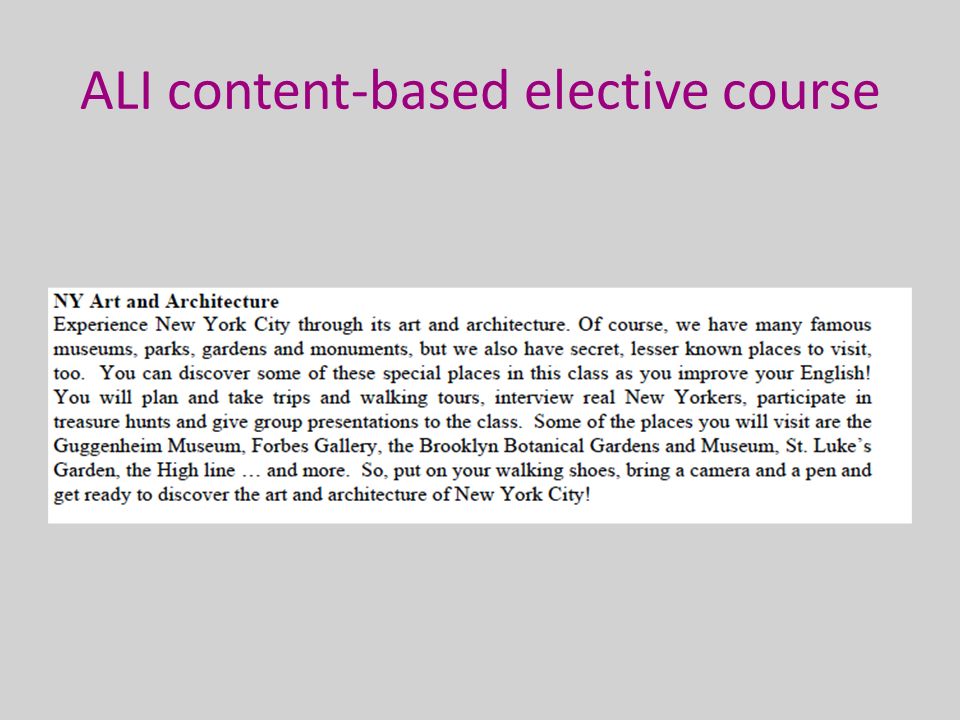ALI content-based elective course