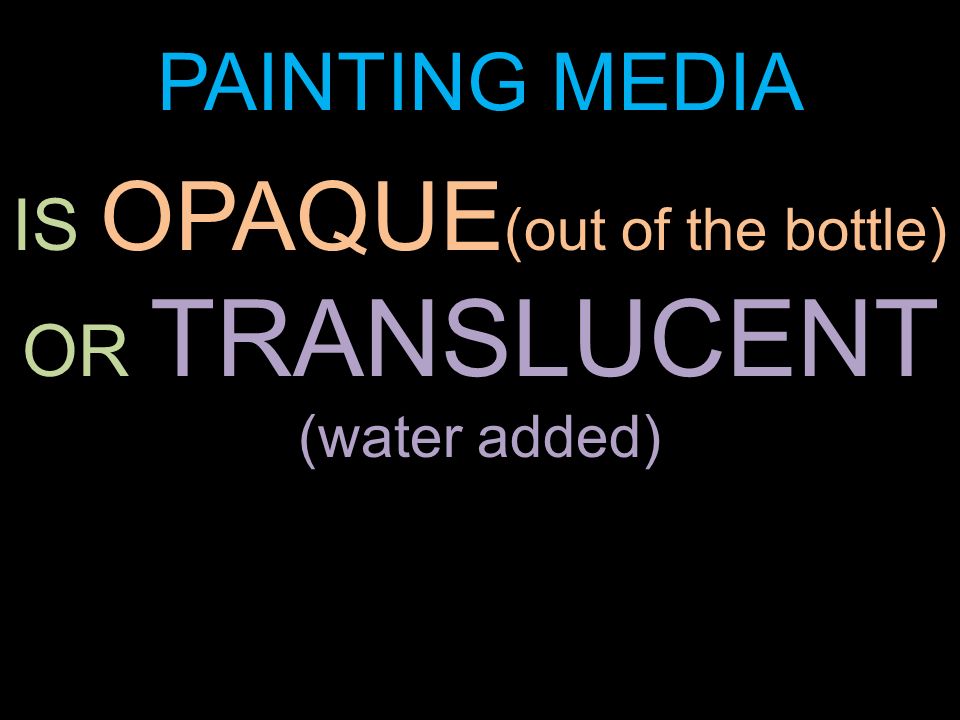 IS OPAQUE (out of the bottle) OR TRANSLUCENT (water added) PAINTING MEDIA