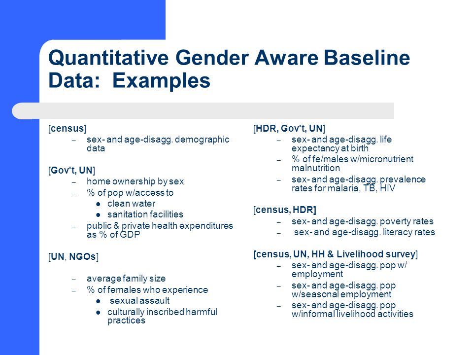 Quantitative Gender Aware Baseline Data: Examples [census] – sex- and age-disagg.