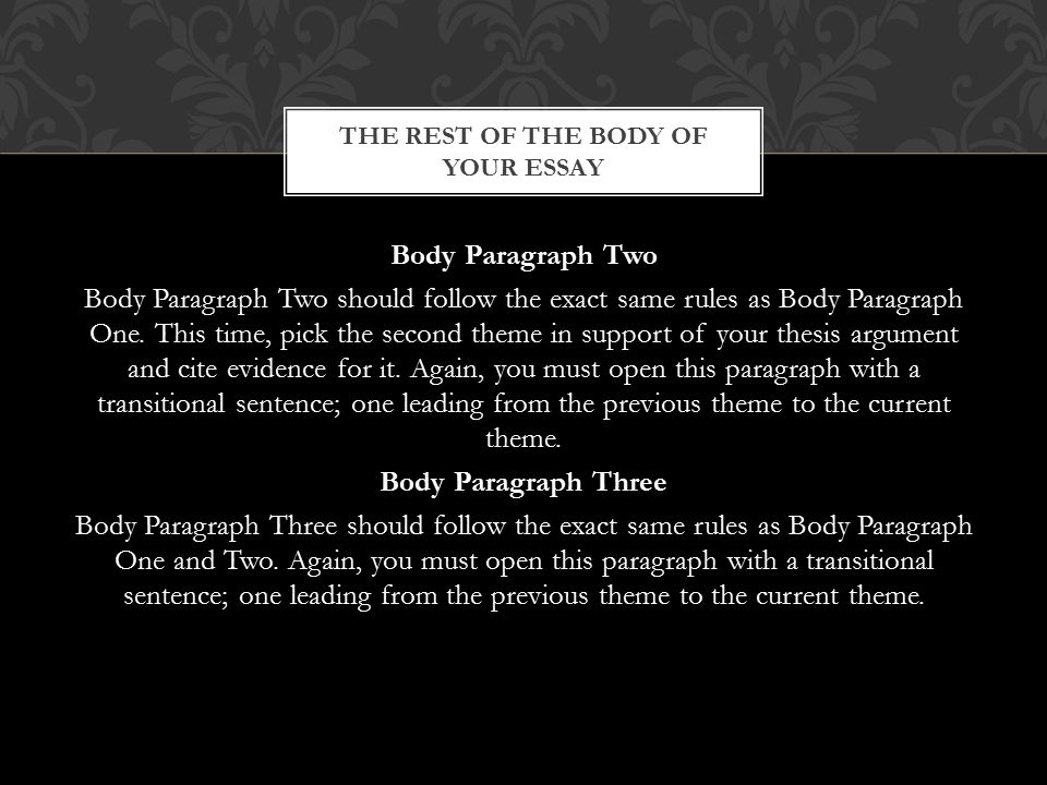 Body Paragraph Two Body Paragraph Two should follow the exact same rules as Body Paragraph One.