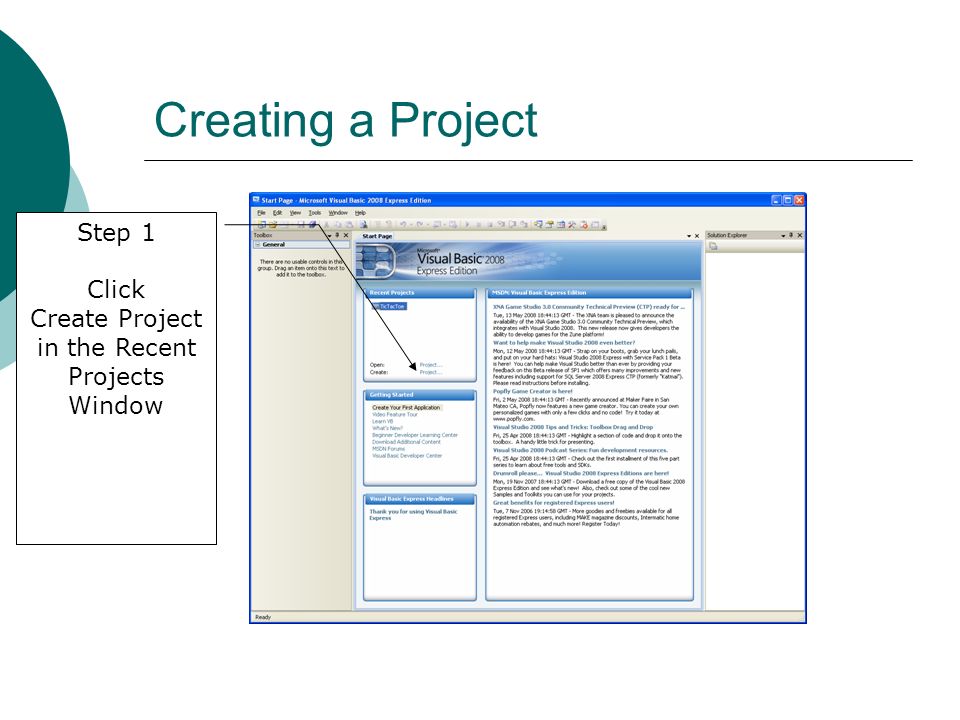 Creating a Project Step 1 Click Create Project in the Recent Projects Window