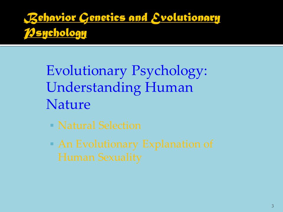 Evolutionary Psychology: Understanding Human Nature  Natural Selection  An Evolutionary Explanation of Human Sexuality 3