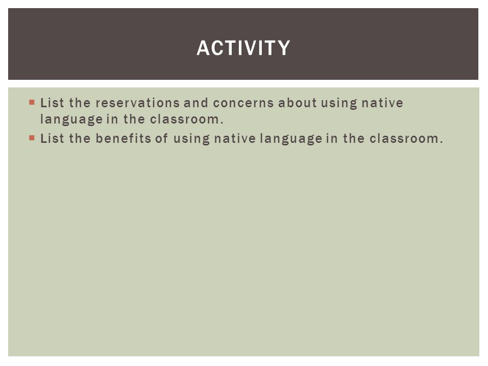  List the reservations and concerns about using native language in the classroom.