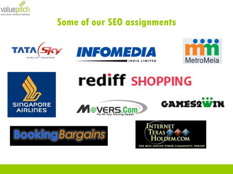 Some of our SEO assignments