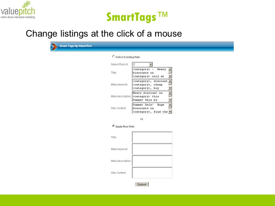 SmartTags ™ Change listings at the click of a mouse