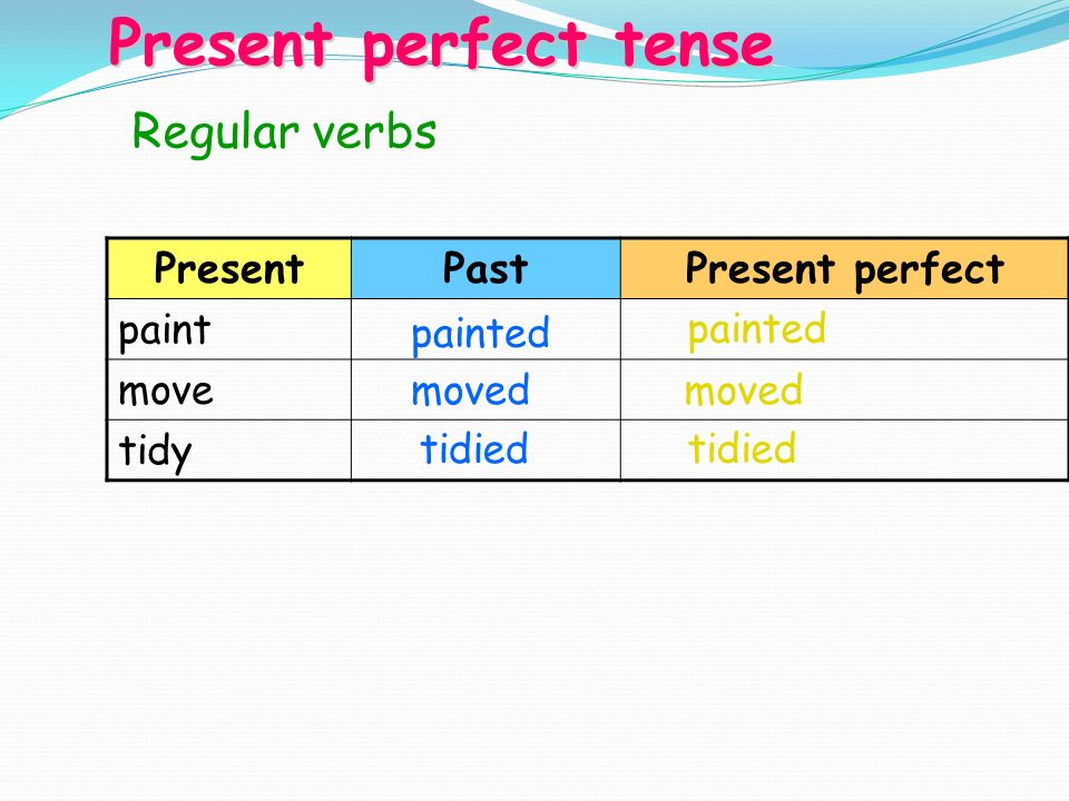 PresentPastPresent perfect paint move tidy Regular verbs Present perfect tense painted moved tidied