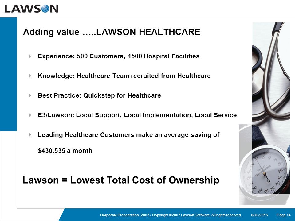 page 148302015corporate presentation 2007 copyright 2007 lawson software