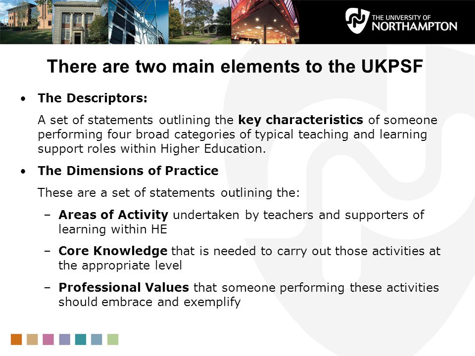 The Descriptors: A set of statements outlining the key characteristics of someone performing four broad categories of typical teaching and learning support roles within Higher Education.