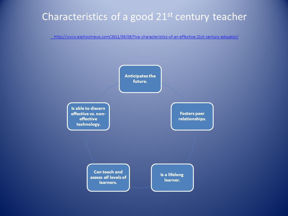Characteristics of a good 21 st century teacher     Anticipates the future.