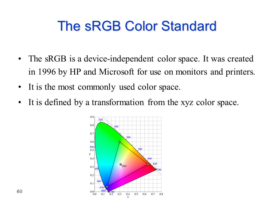 60 The sRGB is a device-independent color space.