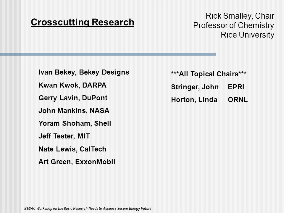 Besac Workshop On The Basic Research Needs To Assure A