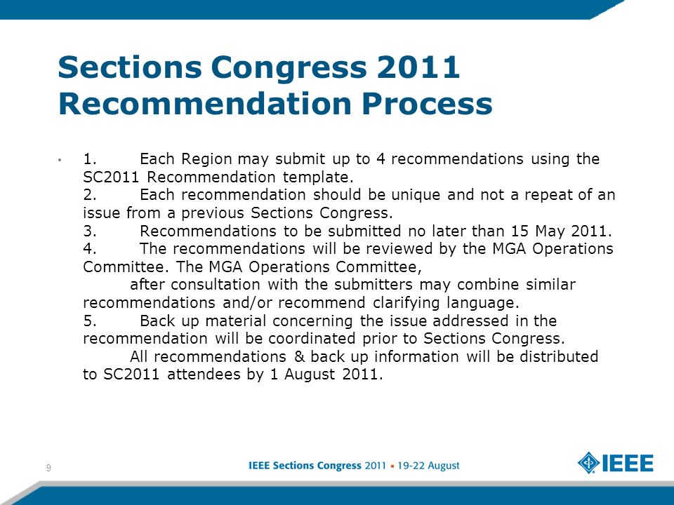 Sections Congress 2011 Recommendation Process 1.