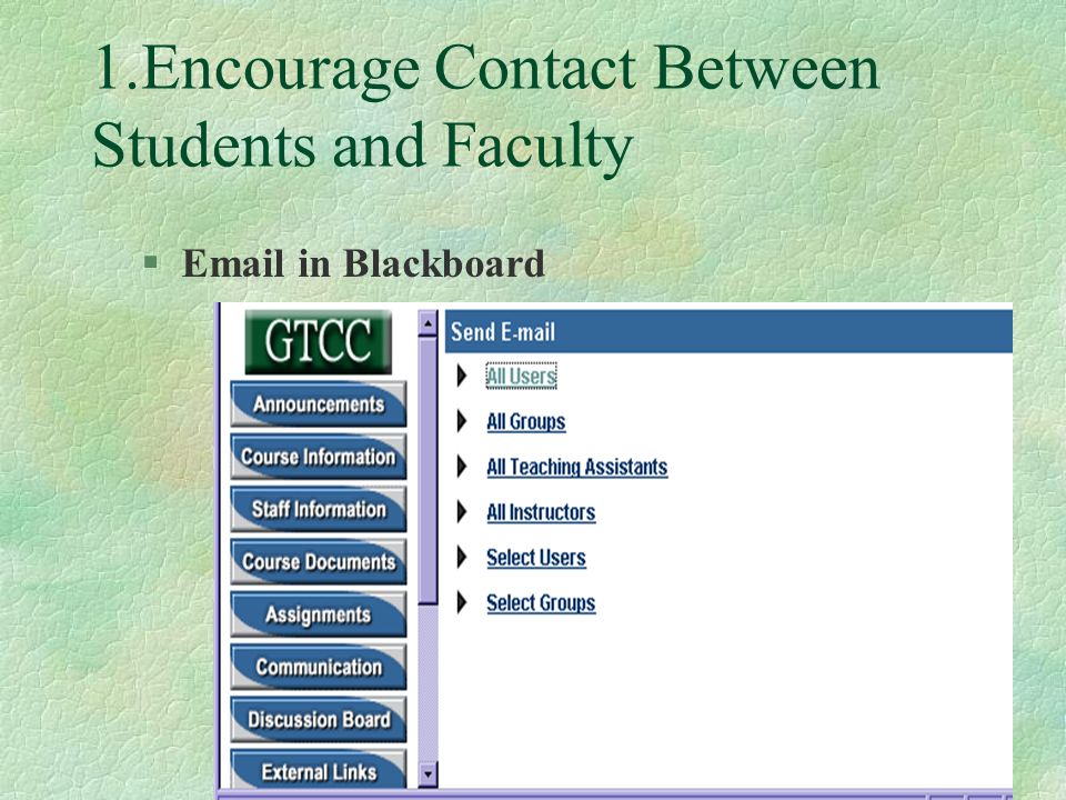 1.Encourage Contact Between Students and Faculty § in Blackboard