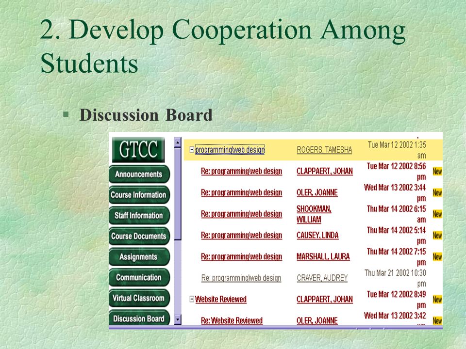 2. Develop Cooperation Among Students §Discussion Board