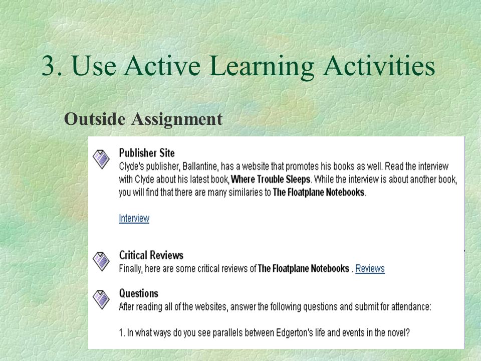 3. Use Active Learning Activities Outside Assignment