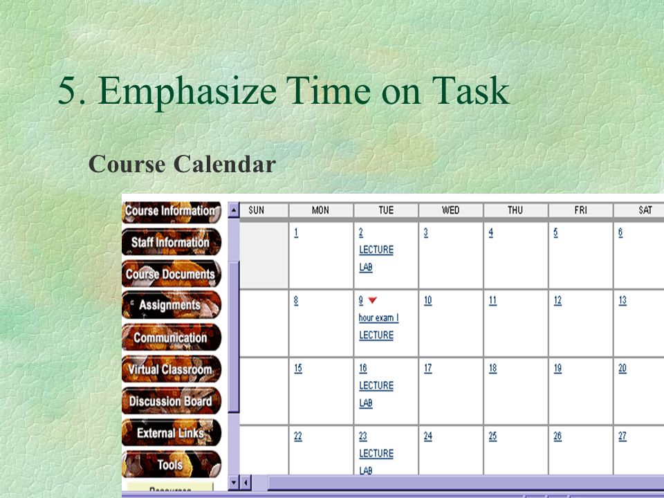 5. Emphasize Time on Task Course Calendar