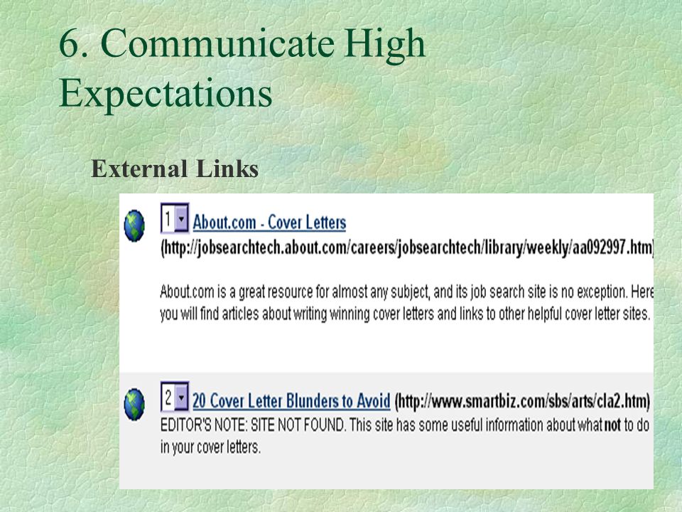 6. Communicate High Expectations External Links