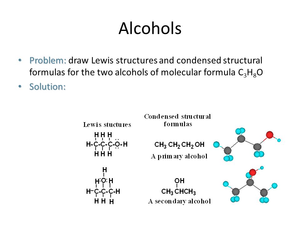 Alcohols Problem: Problem: draw Lewis structures and condensed structural f...