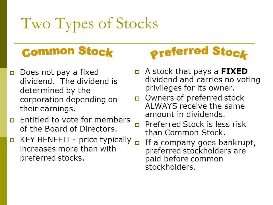 Two Types of Stocks  Does not pay a fixed dividend.