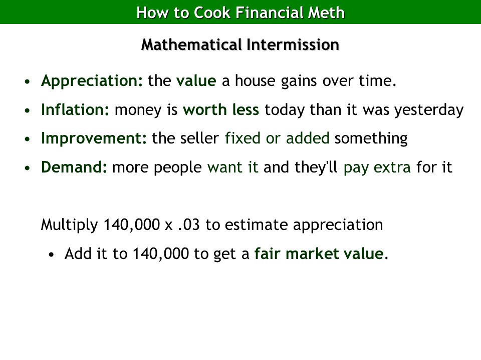 How to Cook Financial Meth Mathematical Intermission Appreciation: the value a house gains over time.