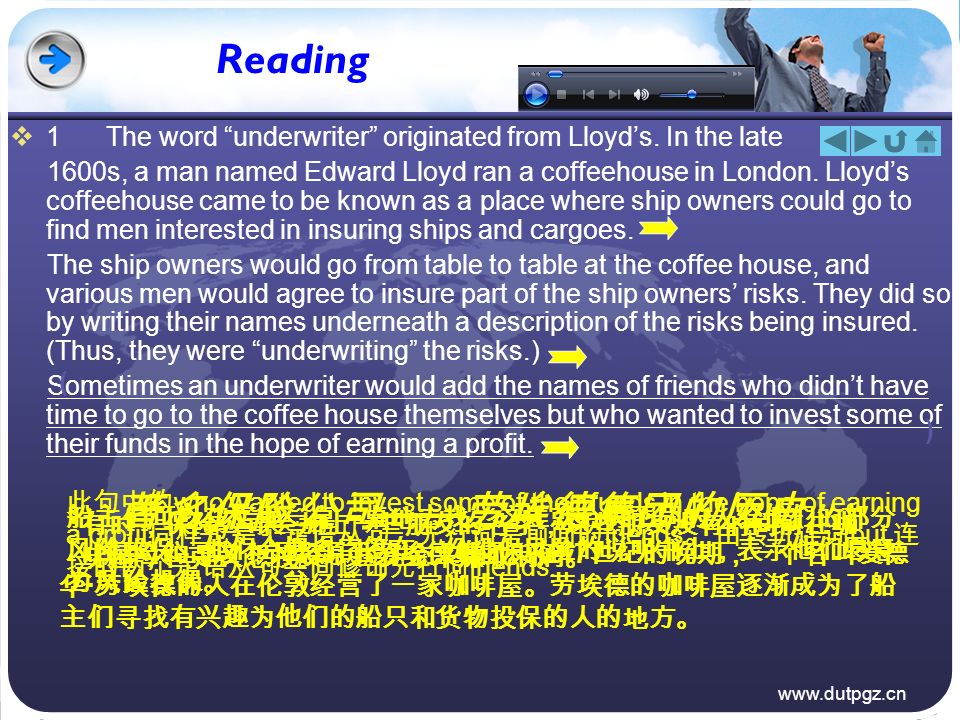 Reading  1The word underwriter originated from Lloyd’s.