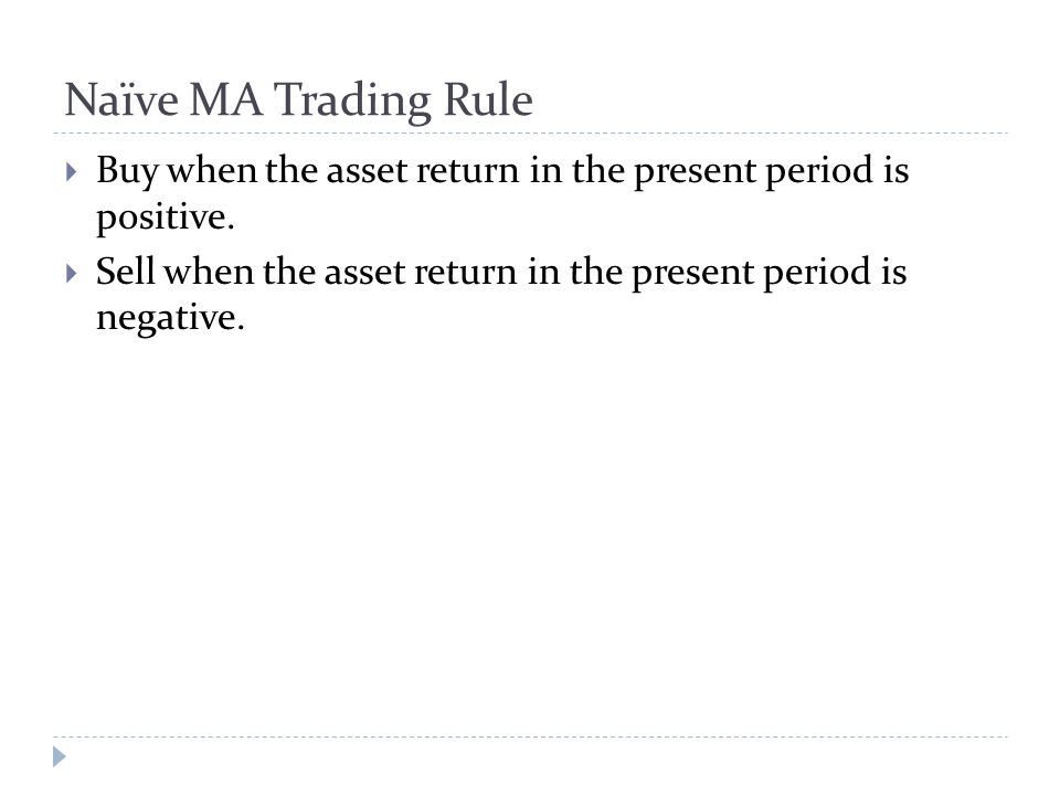 Naïve MA Trading Rule  Buy when the asset return in the present period is positive.