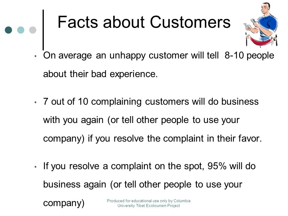 On average an unhappy customer will tell 8-10 people about their bad experience.