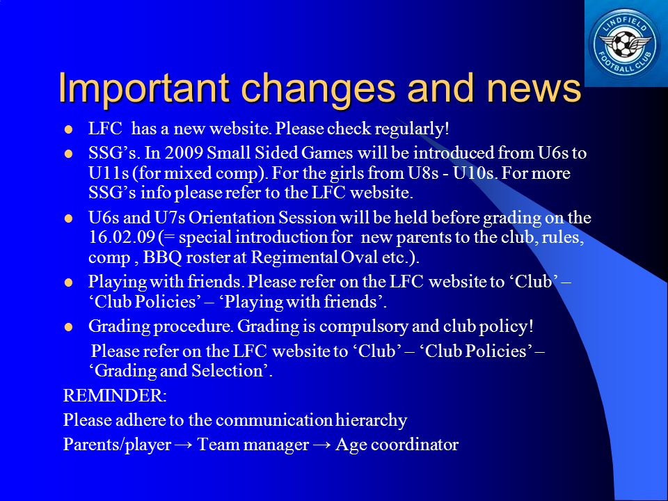 Important changes and news LFC has a new website. Please check regularly.