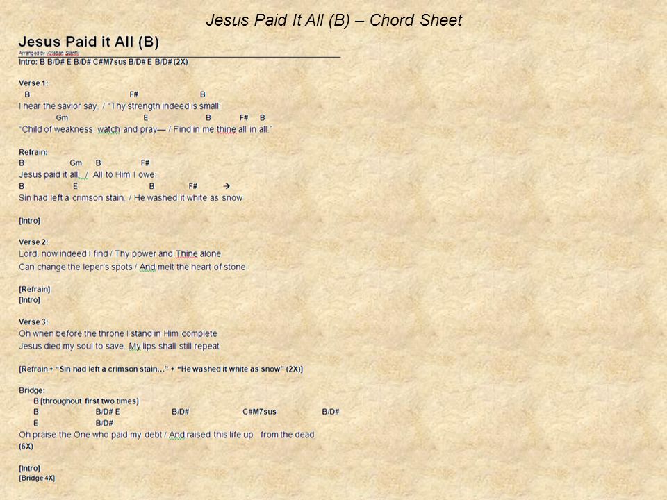 Jesus Paid It All (B) – Chord Sheet