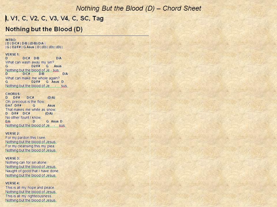 Nothing But the Blood (D) – Chord Sheet