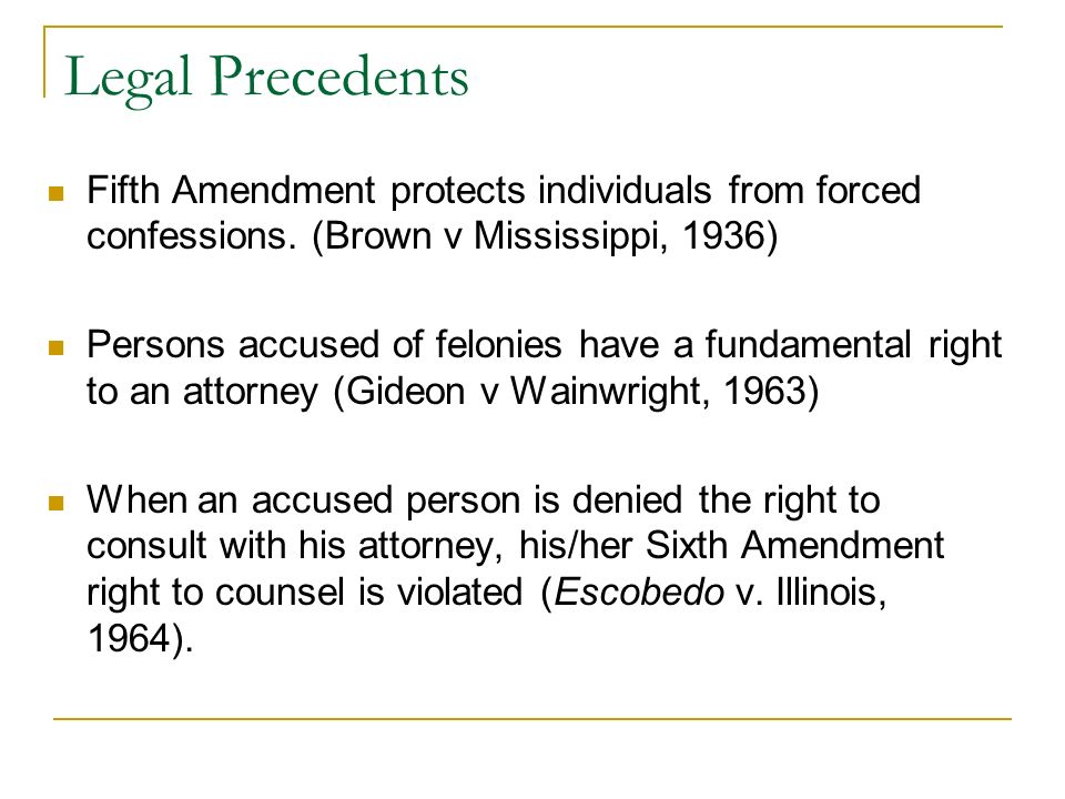 Legal Precedents Fifth Amendment protects individuals from forced confessions.