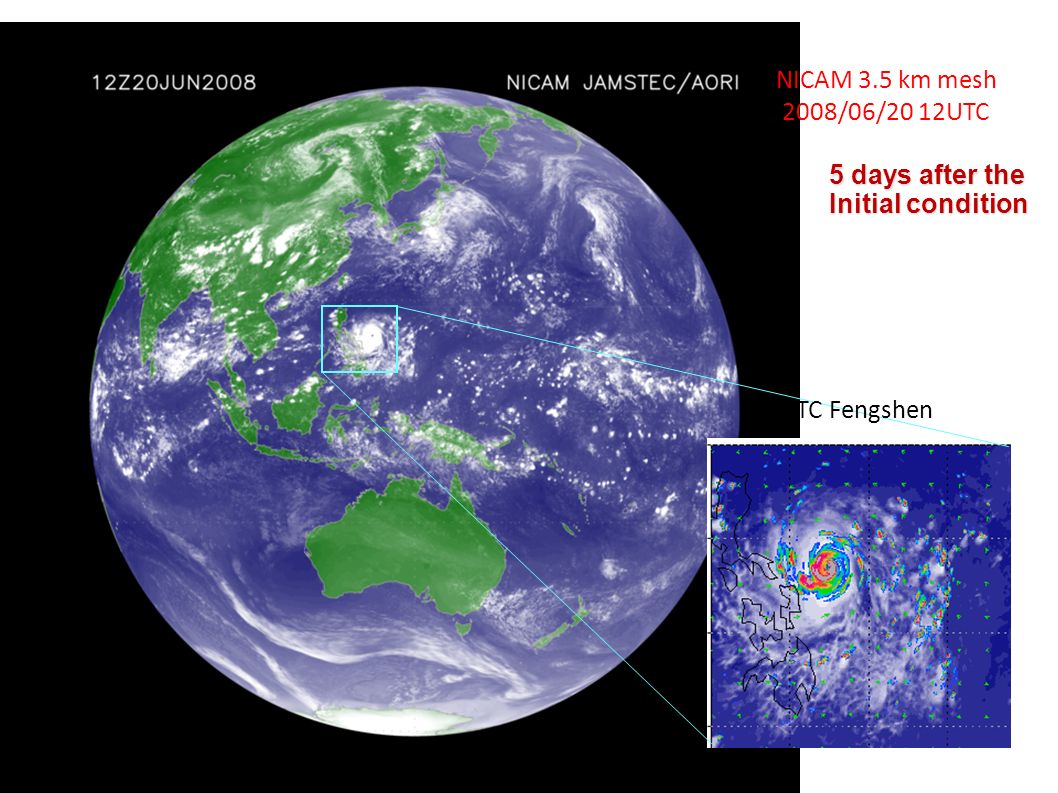 NICAM 3.5 km mesh 2008/06/20 12UTC TC Fengshen 5 days after the Initial condition