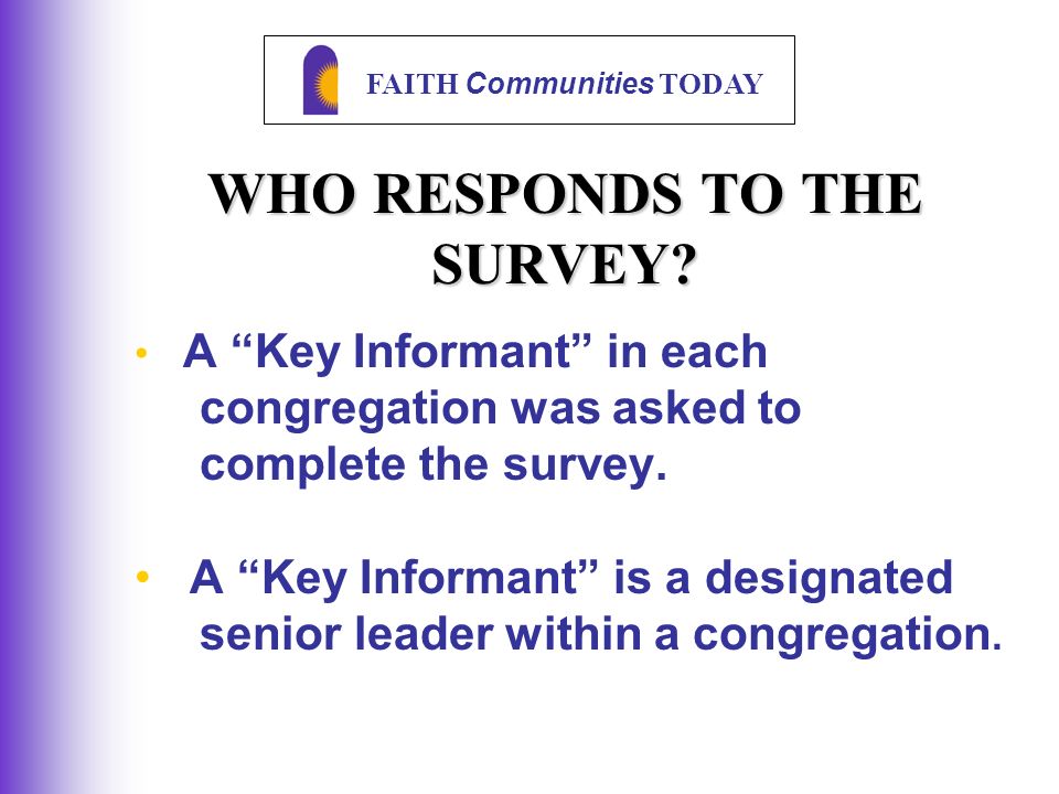 FAITH Communities TODAY WHO RESPONDS TO THE SURVEY.