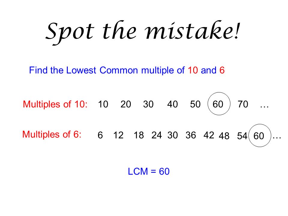 Find the Lowest Common multiple of 10 and 6 Spot the mistake.