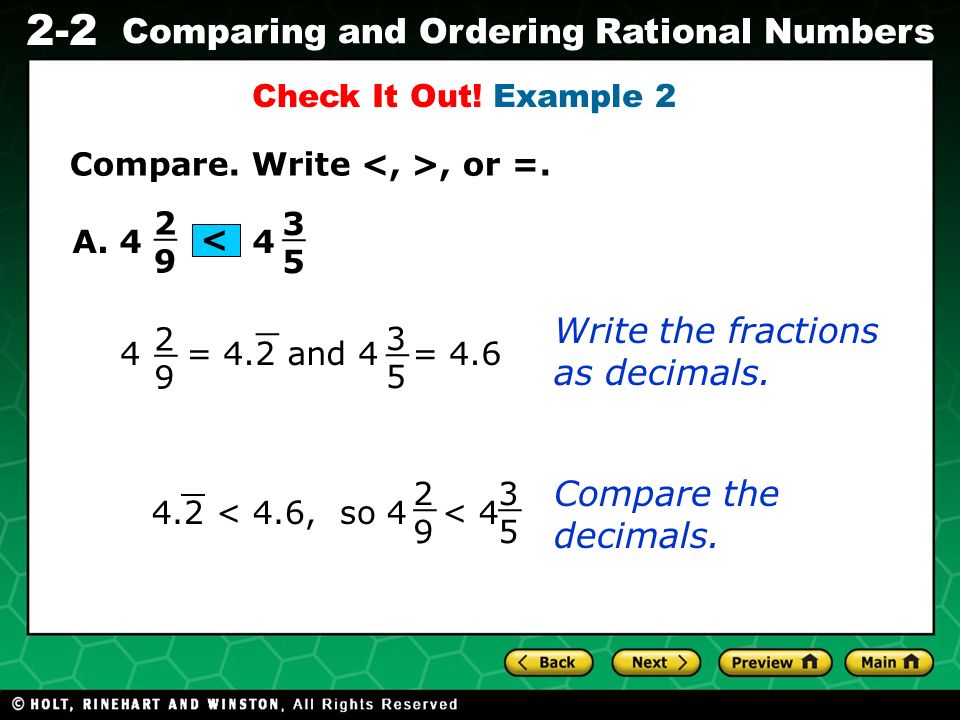 Evaluating Algebraic Expressions 2-2 Comparing and Ordering Rational Numbers A.