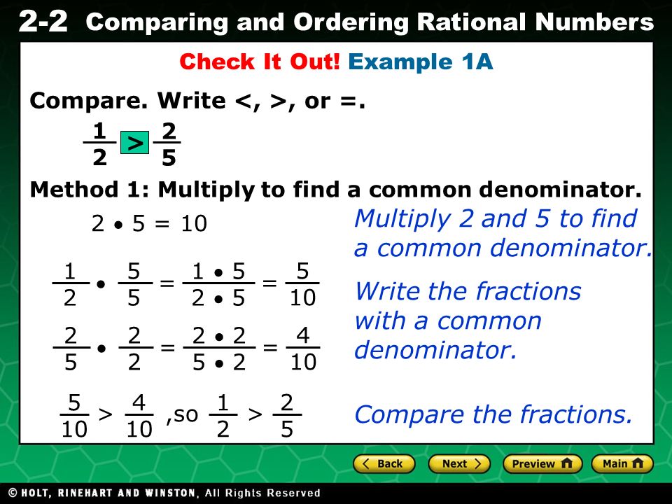 Evaluating Algebraic Expressions 2-2 Comparing and Ordering Rational Numbers Check It Out.